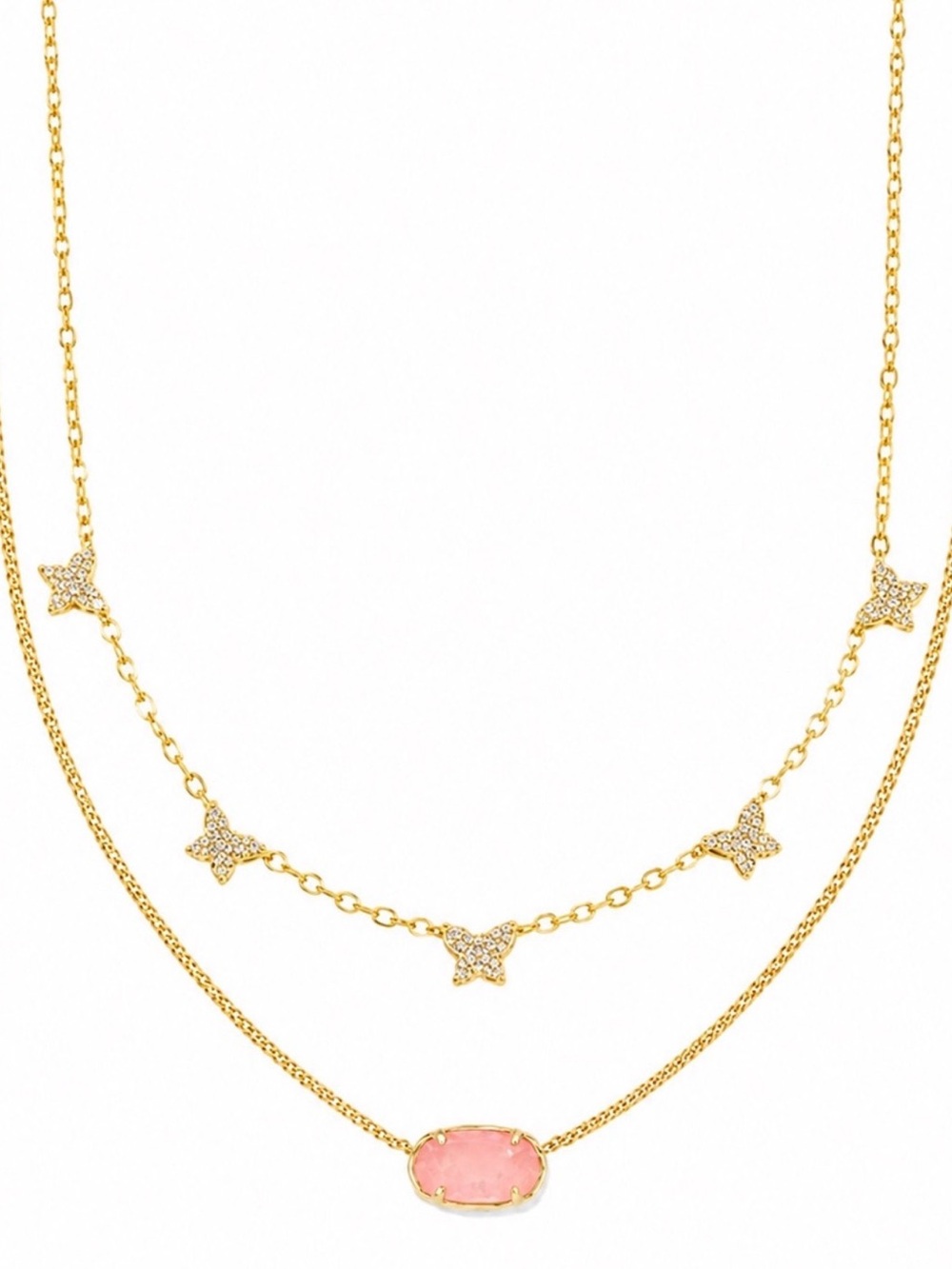 Kendra Scott Gold Layered Necklace with Pink Stone and Pave Star Charms